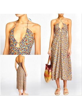 Faithfull the Brand X Revolve Arles Halter Midi Multi Color Floral Sun Dress NEW